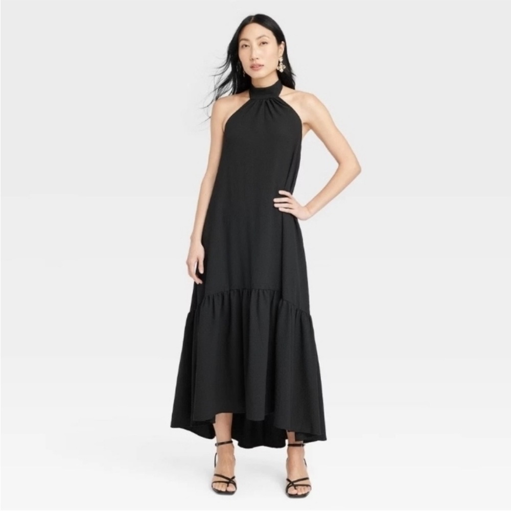 a new day Black High-Neck Halter w/ Bow Tie High-Low Maxi Dress